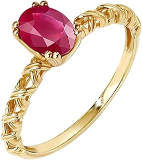 Yellow Gold Ruby Wedding Rings 9K/14K/18K for Women, Vintage Braided Solitaire Ring Real Gold Engagement Band with Oval Natural Ruby 0.7ct Personalized