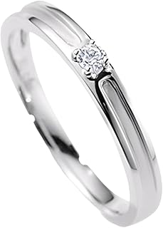 Diamond Promise Ring White Gold 9K/14K/18K, Classic Solitaire Fluted Band Couple Rings for Him and Her with Natural Diamond 0.07ct Gold Personalized