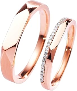 Rose Gold Couple Engagement Rings 9K/14K/18K, Classic Faceted Band Ring Real Gold Wedding Ring for Him and Her with Diamonds Personalized