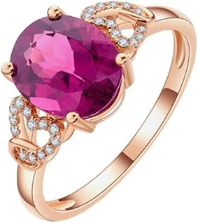 Gold Red Tourmaline Wedding Rings 9K/14K/18K, Elegant Round Halo Ring for Her, Rose Gold Engagement Band with 2ct Tourmaline and Pave Diamonds Personalized