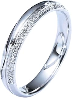 White Gold Diamond Couple Promise Rings 9K/14K/18K, Classic Pavé Row Ring Real Gold Anniversary Ring for Him and Her with Diamonds Personalized