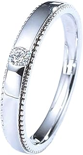 White Gold Diamond Couple Promise Rings 9K/14K/18K, Classic Solitaire Beaded Edge Ring Real Gold Engagement Ring for Him and Her with Natural Diamond 0.13ct Personalized