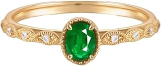 Emerald Engagement Ring 9K/14K/18K Yellow Gold for Women, Elegant Oval Gemstone Infinity Ring Real Gold Promise Bands with Natural Emerald 0.3ct and Diamonds Personalized