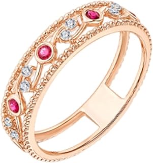 9K/14K/18K Rose Gold Ruby Wedding Ring for Women, Vintage Openwork Vine Band Ring Gold Engagement Rings with Natural Ruby and Diamonds Personalized