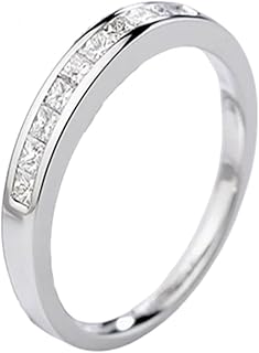 Diamond Wedding Bands 9K/14K/18K White Gold, Classic Half Eternity Ring Real Gold Couple Rings for Him and Her with Princess Natural Diamonds Personalized