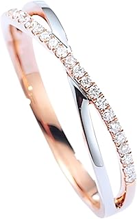 9K/14K/18K Gold Couple Diamond Wedding Bands, Classic Bicolore Crossover Pavé Ring Real Gold Anniversary Rings for Him and Her with Diamonds Personalized