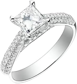White Gold Rings For Women 18ct, Wedding Rings For Women with Luxury Princess Cut Lab Created Diamond 1ct