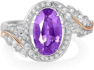 9K/14K/18K White Gold Women's Wedding Rings, Ladies Engagement Ring with Moissanite Wing and 2.06ct Created Purple Sapphire