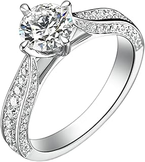 9/14/18K White Gold/Platinum Womens Promise Rings, Luxury Eternity Promise Ring for Women with 4 Prong Lab Created Diamond 0.7ct