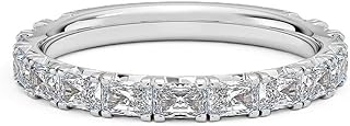 Customize Jewel Radiant Cut Lab Diamond Wedding Ring Band 0.90 ctw in Platinum,Women, DEF-VS