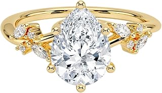 IGI Certified 1-5 Ct Pear Cut Lab Grown Diamond Ring – 10K/14K/18K Solid Gold, 925 Sterling Silver | Nature Inspired Engagement Ring for Women