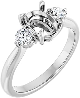 Sonia Jewels Solid Platinum 3 Three Stone 8x6mm Oval .03 Cttw Diamond Semi-Set Engagement Ring Band