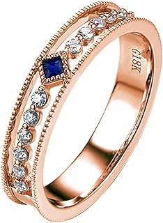 Jewelry Wedding Rings Women 18K Gold Vintage Blue Square Sapphire Ring Engagement Promise Band Size 4-12