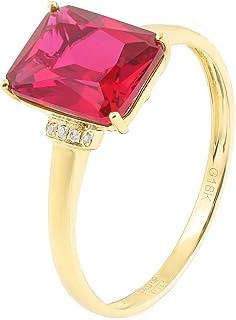 Simple Rings Women 9K/14K/18K Gold Rectangle Created Ruby Band Ring Wedding Engagement Promise Jewelry Size 4-12