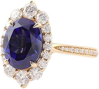 Unique Wedding Ring Women 9K/14K/18K Gold Flower Shape with Oval Created Sapphire Ring Band Jewelry Size 4-12