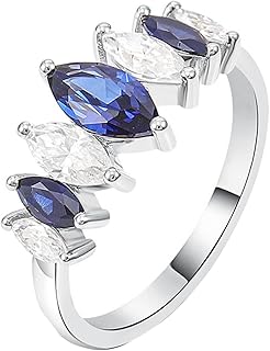 Unique Rings for Women 9K/14K/18K Gold Marquise Created Sapphire and Moissanite Engagement Rings Jewelry Size 4-12
