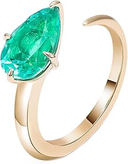 Her Engagement Ring 9K/14K/18K Gold Open with Teardrop Lab Created Emerald 1ct/2ct/3ct Ring Women Size 4-12