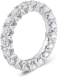 Anniversary Ring for Women 9K/14K/18K White Gold/Platinum 950 Luxury Row Round Moissanite Engagement Ring Band Size 4-12