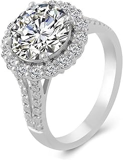 Women's Fashion Rings 9K/14K/18K White Gold/Platinum 950 Luxury Flower 4 Prong Round 1ct/2ct/3ct Moissanite Anniversary Band Size 4-12