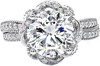 Simple Rings Women 9K/14K/18K White Gold/Platinum 950 Luxury Twisted Flower 4 Prong Round 1ct/2ct/3ct Moissanite Anniversary Bands Size 4-12