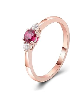 Promise Rings Wedding Ring for Women, 18K Rose Gold Engagement Ring for Women Elegant Round Ruby and Moissanite Rings Rose Gold