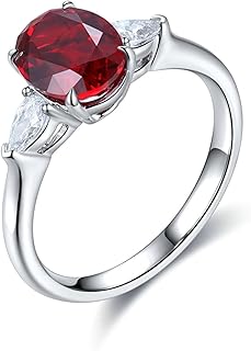 Anniversary Rings Wedding Band Ring, 18K White Gold Ring for Women Simple Classic 2.21ct Oval Lab Created Ruby and Waterdrop Moissanite Rings White Gold