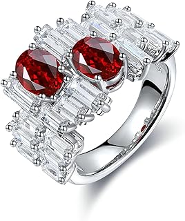 Promise Ring Wedding Rings for Women, 18K White Gold Engagement Ring for Women Wide Geometric Design with 2.22ct Oval Lab Created Ruby and Moissanite Rings White Gold