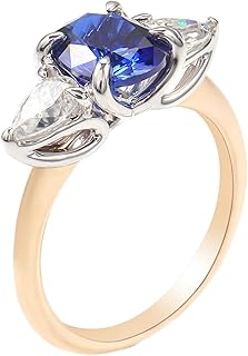 Anniversary Ring Promise Rings for Her, 18K Yellow Gold Engagement Ring for Women Elegant 3ct Oval Lab Created Sapphire and Waterdrop Moissanite Rings Yellow Gold