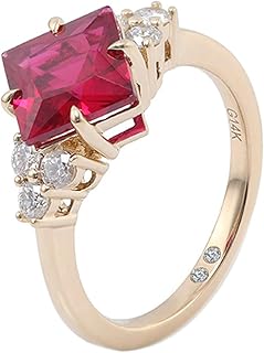 Engagement Ring Promise Rings for Her, 18K Yellow Gold Wedding Ring for Women Elegant Square Lab Created Ruby 2ct and Moissanite Rings Yellow Gold