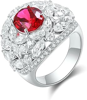 Promise Ring Wedding Rings for Women, 18K White Gold Engagement Rings for Women Luxury Wide Flowers with 3.75ct Oval Lab Created Ruby and Moissanite Ring White Gold