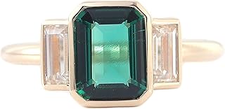 Anniversary Ring Women 9K/14K/18K Gold Elegant 2ct Created Emerald and Moissanite Wedding Rings Bands Size 4-12