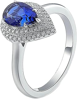 Engagement Anniversary Rings Wedding Band Ring, 18K White Gold Promise Ring for Women Elegant Halo 1ct-3ct Waterdrop Lab Created Sapphire and Moissanite Rings White Gold