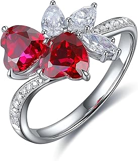 Wedding Promise Rings Womens Engagement Ring, 18K White Gold Rings for Women Elegant Double Heart 2.36ct Lab Created Ruby and Moissanite Ring White Gold