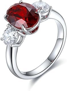 Engagement Rings Wedding Ring for Women, 18K White Gold Promise Rings for Her Women Simple Classic 3.66ct Oval Lab Created Ruby and Round Moissanite Ring White Gold