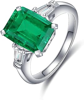 Promise Engagement Rings Women Wedding Ring, 18K White Gold Ring for Women Classic 1.31ct Rectangular Created Emerald and Moissanite Rings White Gold