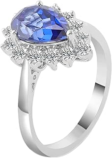 Promise Ring Wedding Rings for Women, 18K White Gold Engagement Ring for Women Elegant Flower with 1ct-3ct Waterdrop Lab Created Sapphire and Moissanite Rings White Gold