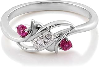 Engagement Ring Wedding Rings Women, 18K White Gold Promise Rings for Her Women Leaf with Round Ruby and Moissanite Ring White Gold