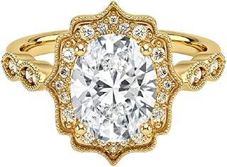 IGI Certified 1.5 CT Oval Cut Lab Grown Diamond Antique Halo Engagement Ring 14K Solid Yellow Gold | Bridal Ring for Women/Her | Size 4-12