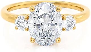 1–5 Carat Oval Cut Lab Grown Diamond Ring VS1 10K 14K 18K Solid Gold Lab Grown Diamond Engagement Ring Trilogy Round Wedding Bridal Anniversary Ring Valentine Gift for Women(IGI Certified)