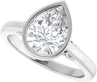 Nature Inspired 4 CT Pear Cut Lab Grown Diamond Ring | 10K Solid White Gold, VVS1-2/E-F, IGI Certified Bezel-Set Wedding Engagement Ring | Size 4-12