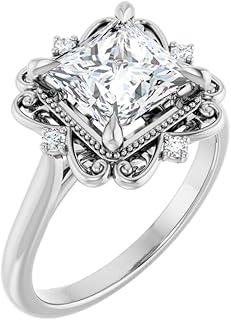 Antique 1 CT Princess Cut Bridal Engagement Ring | Lab Grown Diamond, VVS1-2/EF, 10K Solid White Gold | IGI Certified Wedding Ring for Women | Size 4-12