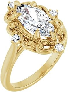 Antique 3 CT Marquise Cut Bridal Engagement Ring | Lab Grown Diamond, VVS1-2/EF, 18K Solid Yellow Gold | IGI Certified Wedding Ring for Women | Size 4-12