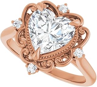 Antique 2 CT Heart Cut Bridal Engagement Ring | Lab Grown Diamond, VVS1-2/EF, 14K Solid Rose Gold | IGI Certified Wedding Ring for Women | Size 4-12