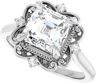 Antique 1 CT Asscher Cut Bridal Engagement Ring | Lab Grown Diamond, VVS1-2/EF, 14K Solid White Gold | IGI Certified Wedding Ring for Women | Size 4-12