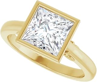 Nature Inspired 3.5 CT Princess Cut Lab Grown Diamond Ring | 14K Solid Yellow Gold, VVS1-2/E-F, IGI Certified Bezel-Set Wedding Engagement Ring | Size 4-12