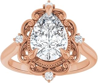 Antique 2.5 CT Pear Cut Bridal Engagement Ring | Lab Grown Diamond, VVS1-2/EF, 14K Solid Rose Gold | IGI Certified Wedding Ring for Women | Size 4-12