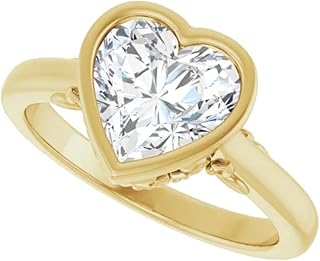 Nature Inspired 3 CT Heart Cut Lab Grown Diamond Ring | 10K Solid Yellow Gold, VVS1-2/E-F, IGI Certified Bezel-Set Wedding Engagement Ring | Size 4-12