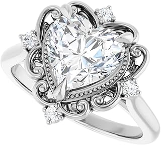 Antique 1.5 CT Heart Cut Bridal Engagement Ring | Lab Grown Diamond, VVS1-2/EF, 14K Solid White Gold | IGI Certified Wedding Ring for Women | Size 4-12