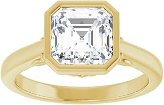 Nature Inspired 3.5 CT Asscher Cut Lab Grown Diamond Ring | 18K Solid Yellow Gold, VVS1-2/E-F, IGI Certified Bezel-Set Wedding Engagement Ring | Size 4-12