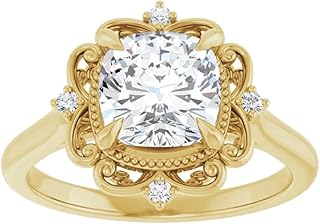 Antique 1.5 CT Cushion Cut Bridal Engagement Ring | Lab Grown Diamond, VVS1-2/EF, 10K Solid Yellow Gold | IGI Certified Wedding Ring for Women | Size 4-12